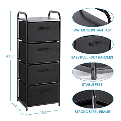 MAX Houser 4 Drawer Fabric Dresser Tall Storage Tower, Dresser Chest with Wood Top, Vertical Nightstand Side Organizer Unit with Metal Frame for Closets Bedroom Nursery Room Hallway(Black) - color: Black3