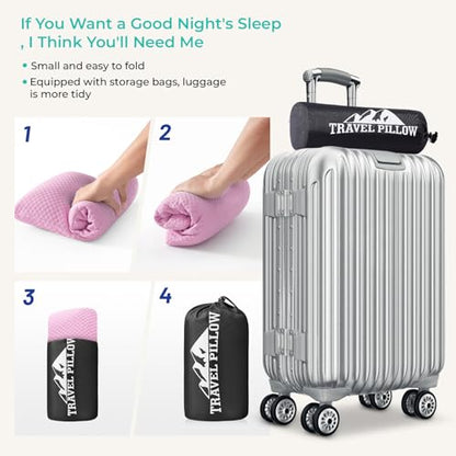 Travel Pillow Memory Foam Pillows, Camping Pillow-Compressible Medium Firm, Breathable Cover, Ideal Backpacking Hiking, Bed Pillows, Airplane and Car (Apricot Pink, S) - color: Apricot Pink, size: S-15.7*9.8in