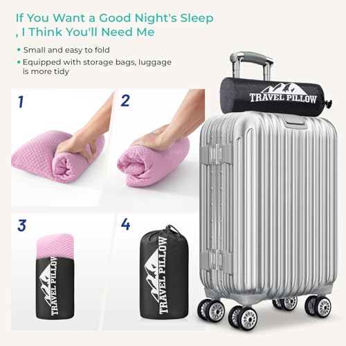 Travel Pillow Memory Foam Pillows, Camping Pillow-Compressible Medium Firm, Breathable Cover, Ideal Backpacking Hiking, Bed Pillows, Airplane and Car (Apricot Pink, M) - color: Apricot Pink, size: M-17.7*11.8in