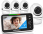 HelloBaby 5" Screen Baby Monitor with 4 Cameras - No WiFi HB6550 Video Baby Monitor, Pan-Tilt-Zoom, 26 Hour Battery, ECO, Night Vision, Temperature Sensor & 2-Way Audio, 8 Lullabies, 1000ft Long Range - size: 4 Cams-HB6550