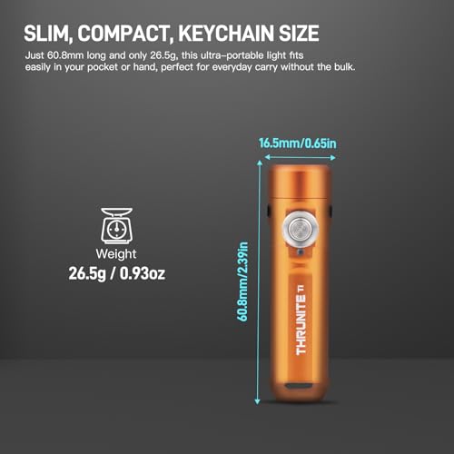 ThruNite Ti Keychain Flashlight, USB-C Rechargeable EDC Pocket Light, 650 Lumens with Magnetic Tailcap, 5 Modes, IPX-6 Waterproof Mini Flashlight for Camping, Everyday Carry (Orange) - color: Orange