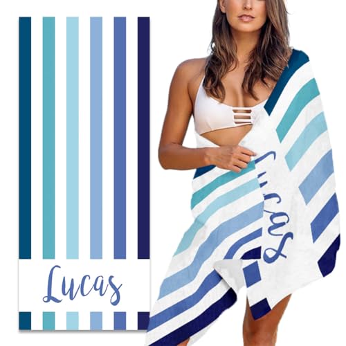 Personalized Beach Towel with Name Custom Microfiber Kids Beach Towels Sand Free Quick Dry Pool Towel Stripes Print Beach Towels for Adults 30x60 Inch - color: Multi-color 25