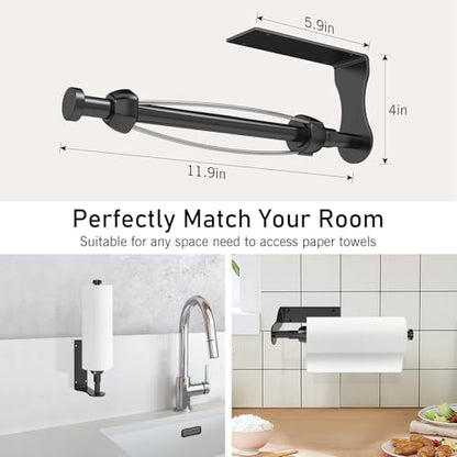 SetSail Paper Towel Holder, Single Hand Operable Paper Towel Holder Under Cabinet with Adjustable Damper, Easy Tear, Wall Mount, Self-Adhesive or Drilled for Kitchen Bathroom, Black - color: Black