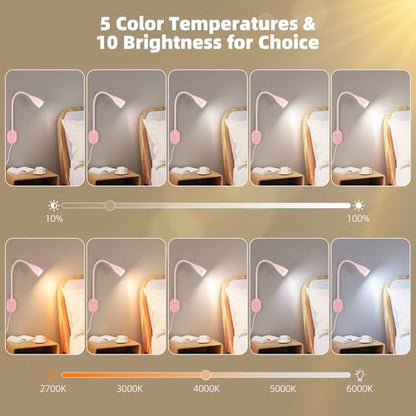 LED Wall Mounted Bedside Reading Light, 3 Color Modes,10 Brightness Dimmable, USB Charging Port, Adhesive Wall Lamp Night Light for Books in Bed, Flexible Neck Eye-Caring Bedroom Lighting Pink - color: Pink