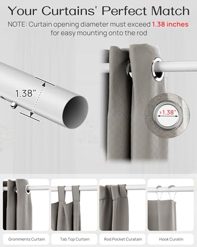 Tension Curtain Rod By EZFurni, 123-160 Inches, Heavy Duty Tension Rod, Adjustable Curtain Rods No Drilling & Easy Assemble Extra Long Tension Rod, White - color: White, size: 123-160 Inches