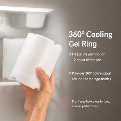 22oz Premium Stainless Steel Breast Milk Cooler, 360° Cooling Gel Ring, 24-Hour Cold Storage, 2 BPA-Free 11oz Bottles, Leak-Proof, Designed for Working Moms and Full-Day Outings - size: Pro Cooler 22 Ounce
