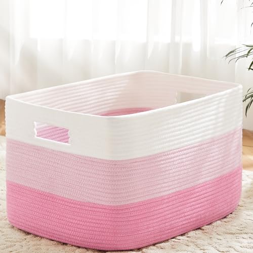 Artfeel Blanket Basket,Rectangle Woven Baskets for Storage,100L Laundry Basket for Decorative Nursery Blanket,Toys,Dirty Clothes and Magazine in Shelves,Baby Room,and Living Room - color: Pink, size: 100L