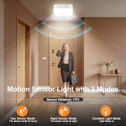 Yunaking Rechargeable Ceiling Light with Motion Sensor: Battery Operated LED Closet Light with Remote & Timing - Wireless Dimmable Magnetic Mount Shower Lamp for Bathroom/Stairs/Garage/Hallway - color: White Square