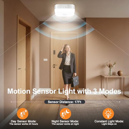 Yunaking Rechargeable Ceiling Light with Motion Sensor: Battery Operated LED Closet Light with Remote & Timing - Wireless Dimmable Magnetic Mount Shower Lamp for Bathroom/Stairs/Garage/Hallway - color: White Square