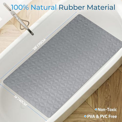 Non Slip Bathtub Mat for Bath Tub Shower - Natural Rubber Mat with 241 Suction Cups - Soft Bathroom Safety Mat - Unique Diamond Pattern - Fatigue Relief - Machine Washable - 16 × 28 Inch - color: Gray, size: 28" x 16" (Rectangular)