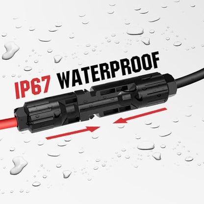 ECO-WORTHY 10FT 10AWG Solar Extension Cable 30A/1000V DC, IP67 Waterproof with Compatible Quick Connectors (Red+Black) for Solar Panels, Controllers, Off-Grid Systems - size: 10FT 10AWG