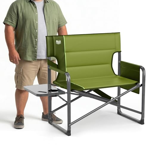 Timber Ridge XXL Director’s Chair – Heavy Duty Folding Camping Chair for Adults, 500lb Capacity, Extra Wide Padded Seat for Camping, Sports, Lawn, Courtyard, and Outdoor Use, Green - color: Green