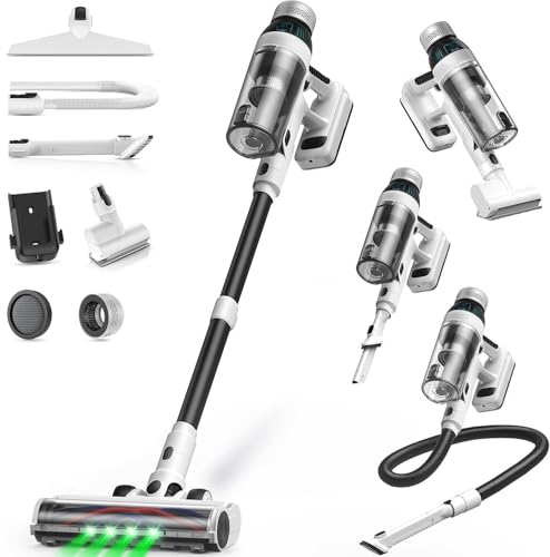 Cordless Vacuum Cleaner, 55Mins Vacuum Cleaners for Home, 15-in-1 Self-Standing Stick Vacuum with LED Light, Anti-Tangle & Wall Mount Charge, Lightweight Vacuum for Hard Floors Carpets Pet Hair