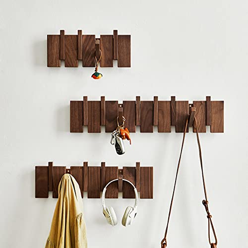 QUELLANCE Wooden Coat Hooks Wall Mounted, Coat Rack Hanger Wall Mount with 4 Hooks, Heavy Duty Coat Hooks for Hanging Coats/Keys/Hats/Robe&Towels/Plants/Bags, Home Decor Gift, Walnut - size: 4 Hooks