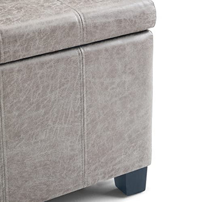 SIMPLIHOME Dover Storage Ottoman Bench - 36 inch Wide Upholstered Vegan Leather Rectangular Lift-Top Ottoman in Distressed Grey Taupe, Contemporary Bench for Living Room with Safety Hinges - color: Distressed Grey Taupe