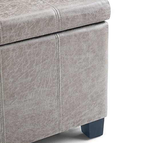 SIMPLIHOME Dover Storage Ottoman Bench - 36 inch Wide Upholstered Vegan Leather Rectangular Lift-Top Ottoman in Distressed Grey Taupe, Contemporary Bench for Living Room with Safety Hinges - color: Distressed Grey Taupe