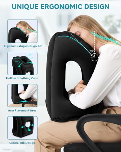 Travel Pillow,Inflatable Airplane Pillow for Sleeping to Avoid Neck and Shoulder Pain,Supports Head and Chin Used for Airplane,Car,Bus and Office - color: Black(upgraded)