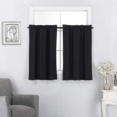 Thermal Insulated 100% Blackout Window Tiers - Energy Efficient Home Décor Curtains for Kitchen or Any Small Window, 2 Pieces, 27" x 24" inches per Panel, Black - color: Black, size: 27"W x 24"L (Pack of 2)
