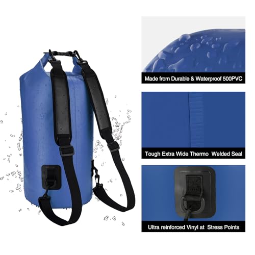 Piscifun Dry Bag, Waterproof Floating Backpack 10L/20L/30L/40L with Waterproof Phone Case for Boating, Kayaking, Fishing - color: Sapphire Blue, style: 10l