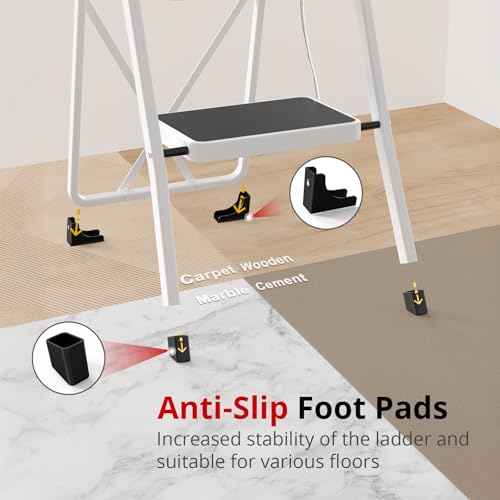 HBTower Step Ladder Folding Step Stool for Adults with Anti-Slip Pedal,330 lbs Capacity for Kitchen, Home,White - size: 3 Step Ladder