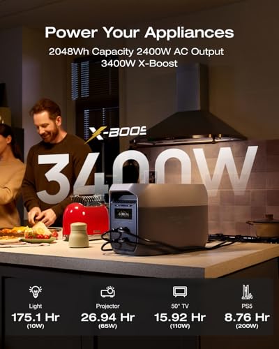 EF ECOFLOW Portable Power Station DELTA 3 Max, 2048Wh LiFePO4 Battery, Solar Generator (Solar Panel Optional), 3400W X-Boost Output, Ultra-Fast 0-80% Charging in 1.13 Hr, Home Backup & RV Camping - style: DELTA 3 Max