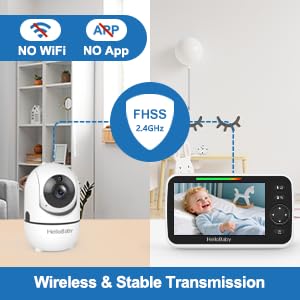 HelloBaby HB6550 5" Baby Monitor 3 Cameras, 26-Hour Battery, Pan-Tilt-Zoom,1000ft Range Video Audio Baby Monitor No WiFi, ECO, Night Vision, 2-Way Talk, 8 Lullabies and Temperature, Ideal Gifts - size: 3 Cams-HB6550