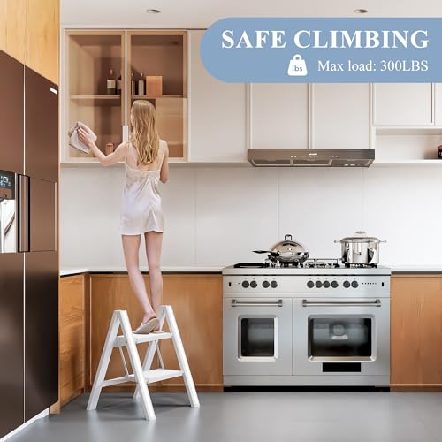 2 Step Ladder, Folding Step Stool with Wider Pedal, Anti-Slip Feet & Non Slip Stripes, Aluminum Sturdy Material, 300Lbs Capacity, Elegant Look of Modern White Better Matches Your Home - color: White, size: 2 Step