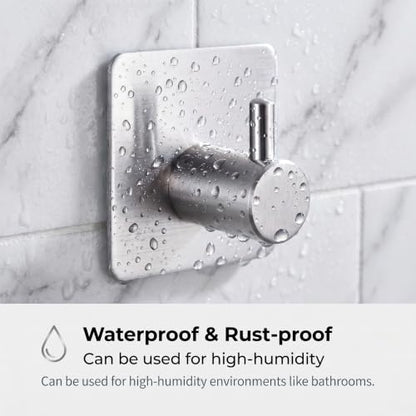 Fotosnow Adhesive Towel Hooks 15lbs Heavy Duty Wall Hooks Waterproof Stainless Steel Hanger for Hanging Coat, Hat, Towel Robe Hook Rack Wall Mount- Bathroom and Bedroom 4-Packs - color: Silver