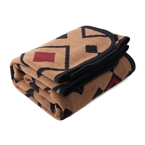PuTian Merino Wool Blanket - Large Warm Soft Washable Wool Throw for Bed Couch Camping Outdoor Travel Emergency, Camel Check - color: Camel Check, size: 63x87