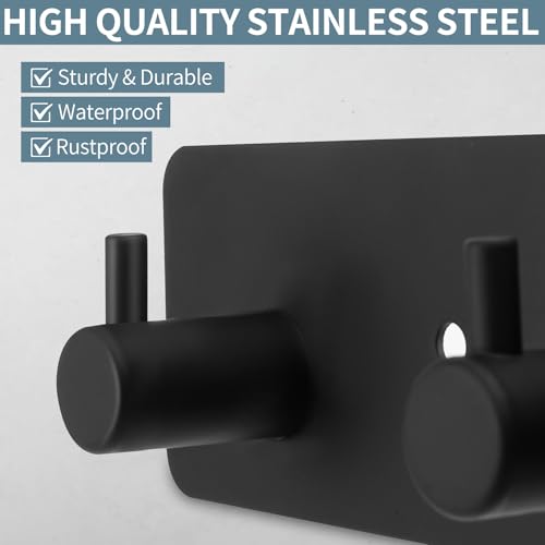 Dntorx Coat Rack Wall Mount, Black Coat Hooks with 5 Hooks Heavy Duty Metal Towel Hook Rail Adhesive & Screw in Door Hooks Hanger Organizer Wall for Towels, Clothes, Hat - style: "T" shape