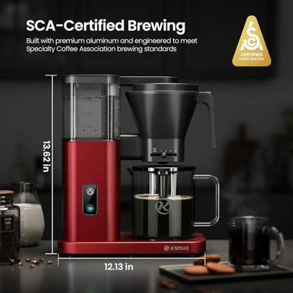 Kismile SCA-Certified 8 Cup Drip Coffee Maker, Pour Over Coffee Machine with 3s Instant Heat 197–205℉, Adjustable Flow Control, Removable Water Tank, Deep Cold Brew & 40 Min Keep Warm (Red) - color: Red