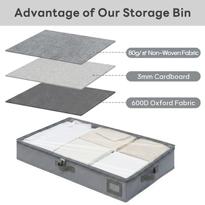 6" Versatile Under Bed Storage Bins (2-Pack, Grey), Sturdy 600D Oxford Fabric Clothes Storage Containers with Leather Handles for Sweaters, Linens & Bedding - size: 6-Inch (2-PACK) - Medium