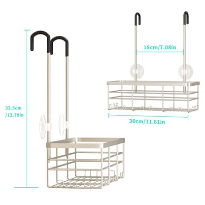 HapiRm Hanging Shower Caddy Organizer - No Drilling Shower Organizer with Hooks, Rustproof & Waterproof 304 Stainless Steel Bathroom Shelves - Brushed Nickel (1 Basket) - color: Brushed Nickel- 1 Basket