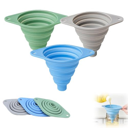 Kitchen Funnel Set 3 Pack, Collapsible Silicone Funnels for Filling Water Bottles & Small Bottles | Food-Grade, Easy Clean & Space-Saving (Mix Colors) - color: mix colors