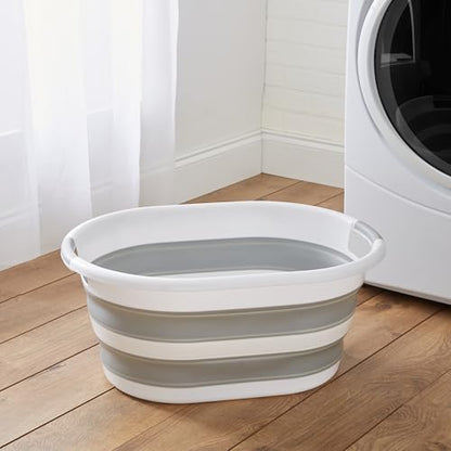 Laundry 360 Collapsible Laundry Basket | Portable | Space Saver Storage | 27 Liter Capacity | Store Under the Bed or Closet | Good for Kids | Dorm | Bedroom | Large | White/Grey - size: 1 Pack White 27L