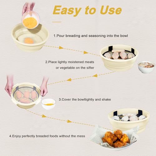 FJNATINH Collapsible Batter Bowl - Mess Free Better Breader Shaker Bowl with Lid Breading Shaker Container - Great for Fried Fish, Fried Chicken, Onion Rings, Wings,No Leak,Easy to Store,Cream White - color: Cream White