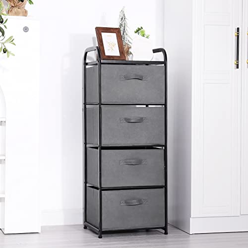 MAX Houser 4 Drawer Fabric Dresser Tall Storage Tower, Dresser Chest with Wood Top, Vertical Nightstand Side Organizer Unit with Metal Frame for Closets Bedroom Nursery Room Hallway(Leaden) | , Dresser Chest with Wood Top, Vertical Nightstand Side Organiz