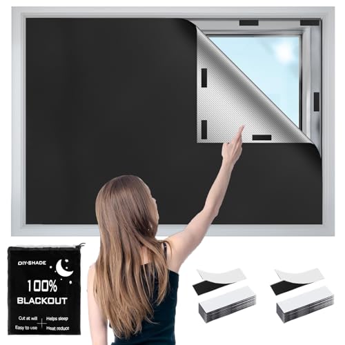 100% Blackout Window Cover,157" x 57" Portable Ttravel Blackout Shades for Window, No Drill Temporary Cuttable Blackout Curtains for Bedroom, RV, Nursery,Media Room,420D Fabric, 30 Loop Tapes - size: 157"W x 57"H