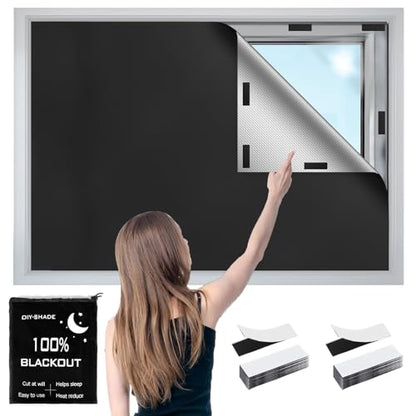 100% Blackout Window Cover,157" x 57" Portable Ttravel Blackout Shades for Window, No Drill Temporary Cuttable Blackout Curtains for Bedroom, RV, Nursery,Media Room,420D Fabric, 30 Loop Tapes - size: 157"W x 57"H