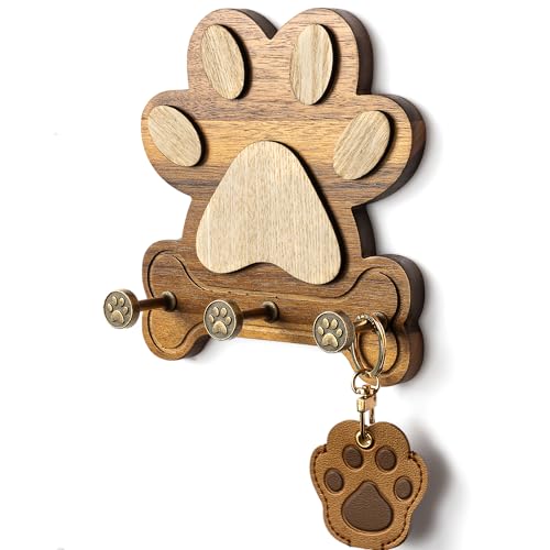 MTERSN Wooden Dog Leash Holder for Wall – Dog Leash Holder, Key Rack, and Coat Hanger – Rustic Farmhouse Wall Decor for Entryway Storage, Room Decor & Home Necessities(Acacia) - color: Acacia Wood