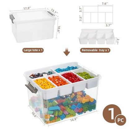 Citylife 32 QT Plastic Storage Box with Removable Tray Craft Organizers and Storage Clear Storage Container for Organizing Bead, Tool, Sewing, Playdoh - size: 32 Qt- 1 Pack