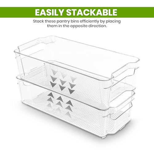Utopia Home - Fridge & Refrigerator Organizer Bins (8 Pack), Clear Stackable Durable Plastic Storage Containers with Easy Grip Handles for Pantry, Kitchen Cabinets & Countertops (8)