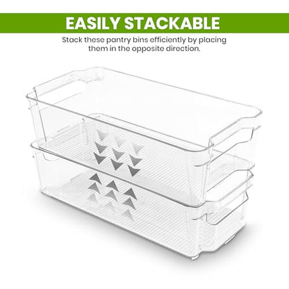 Utopia Home - Fridge & Refrigerator Organizer Bins (8 Pack), Clear Stackable Durable Plastic Storage Containers with Easy Grip Handles for Pantry, Kitchen Cabinets & Countertops (8)