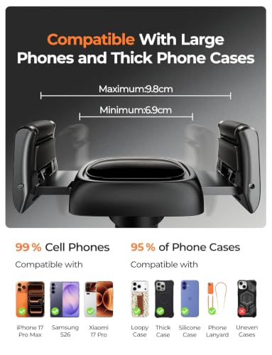 LISEN Suction Phone Mount for Car, [Ultra Suction & 95% Cases Friendly] Car Phone Holder Mount Vacuum Dashboard Phone Holder, Car Cell Phone Holder for iPhone 17 16 15 14 Pro Max Air Galaxy S26 S25