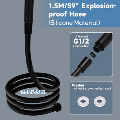RV Shower Head with Hose, 5+1 Mode High Pressure Replacement with On/Off Switch, Water Saving Motorhome Shower Head for RV/Campervan, Caravan(Black) - color: Black