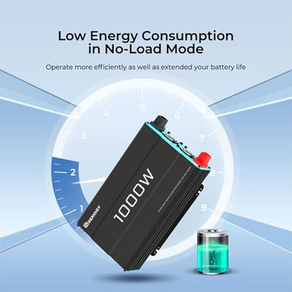 Renogy 1000W Pure Sine Wave Inverter 12V DC to 120V AC Converter for Home, RV, Truck, Off-Grid Solar Power 110V with Built-in 5V/2.1A USB Port, Hardwire Remote Controller - size: 1000W(No BT & ATS)