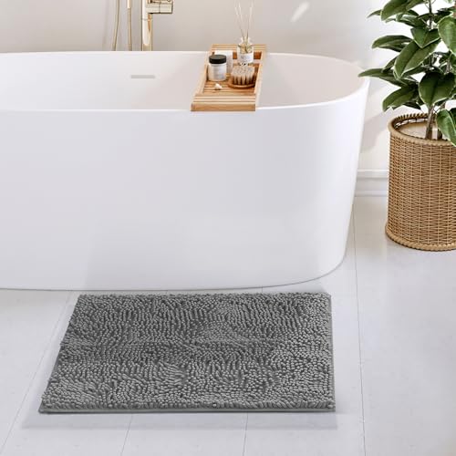 Hearth & Harbor Bathroom Rugs, Chenille Bath Mat - Machine Washable Bath Mats for Bathroom Non-Slip Backing Rubber, Quick Dry Bathroom Mat, 17 x 24 - Frost Grey - color: Frost Grey, style: 17 x 24
