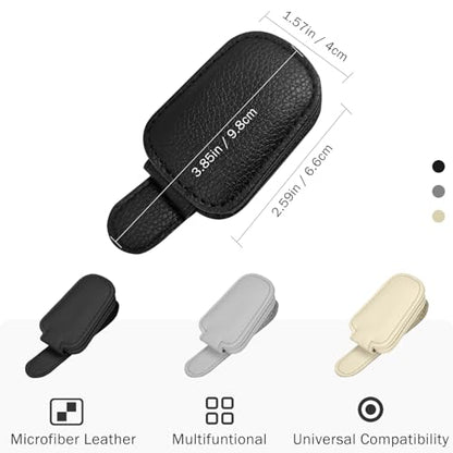 Sunglass Holder for Car Visor, Magnetic Leather Sunglasses Holder and Ticket Card Clip for Car - color: Beige