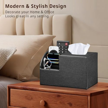 PU Leather Square Tissue Box Cover - Multi-Functional Tissue Box Holder, Tissue Box Cover with Storage,Tissue and Remote Control Holder, Cube Tissue Box Organizer Bedroom Nightstand End Table - color: Blitchi