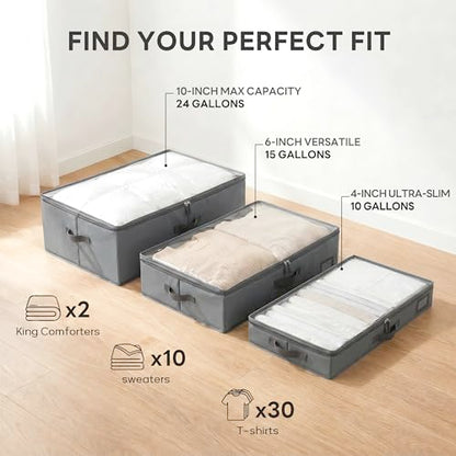 10" High Capacity Under Bed Storage Bins (2-Pack, Grey), Deep 600D Heavy Duty Oxford Fabric Storage Box for King Size Comforters, Pillows & Large Blankets - size: 10-Inch (2-PACK) - Deep